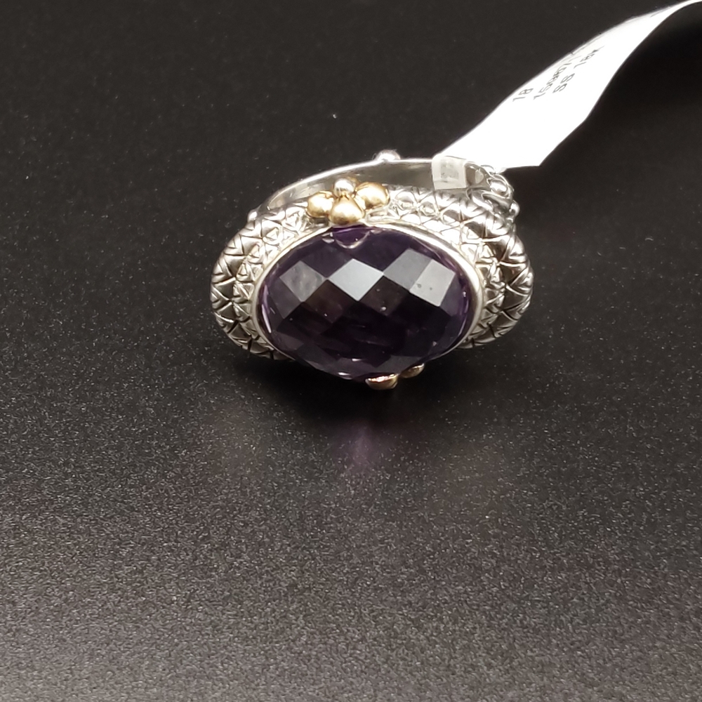 Barbara Bixby Designer Amethyst East West Ring 925 Sterling Silver 18k Gold - Picture 6 of 6